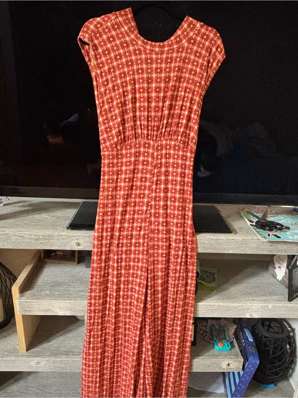 Free People Rust Plaid Tie-Back Wide-Leg Jumpsuit - Picture 9 of 10